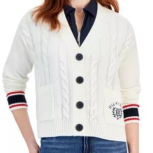 Tommy Hilfiger Women's Cable-Knit Varsity Cardigan (XL)